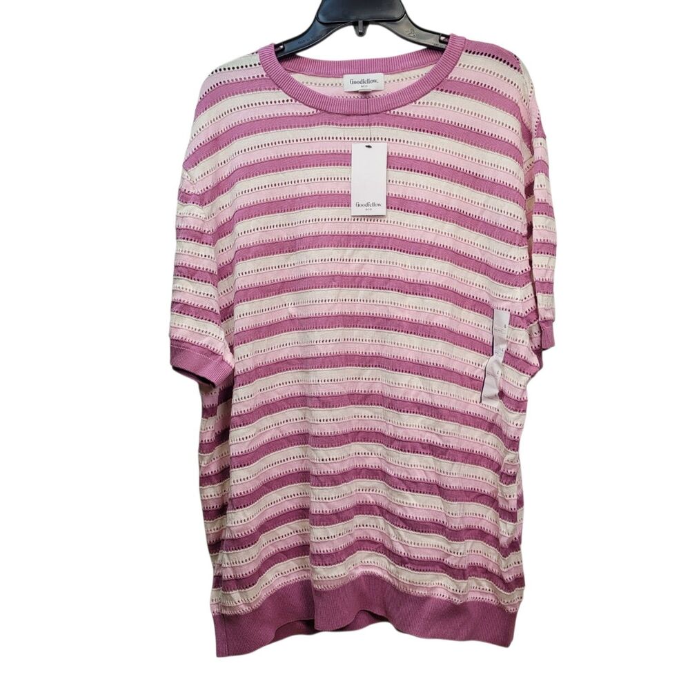 Goodfellow & Co Men's Crewneck Shawl Sweater Striped Knit Pink Short Sleeve L